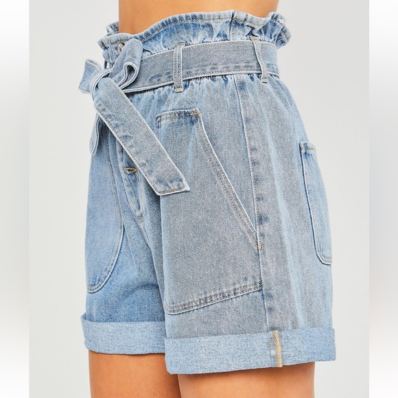 43 Belted PaperBag Denim Shorts - Picture 2 of 3